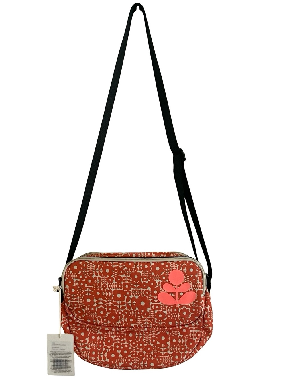 Orla Kiely Red Patterned Crossbody Bag with Pink Stem Motif
